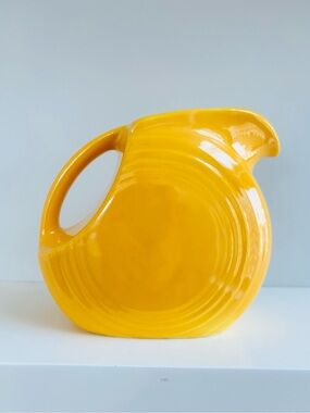 Vintage Fiestaware Yellow Ceramic Disk Juice Pitcher or Vase MCM